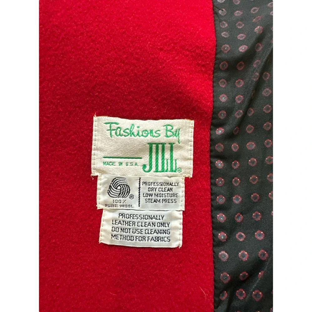 Vintage Fashions By Jill Women's Red Black‎ Trench Coat 100% Wool Leather Collar